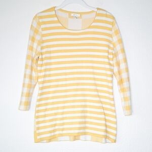Tyler Boe Yellow Picnic Multi Striped Gingham Silk Bland Sweater M